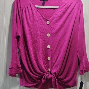 AGB Pink Cuffed Sleeve Blouse with Tie Front Firm Price